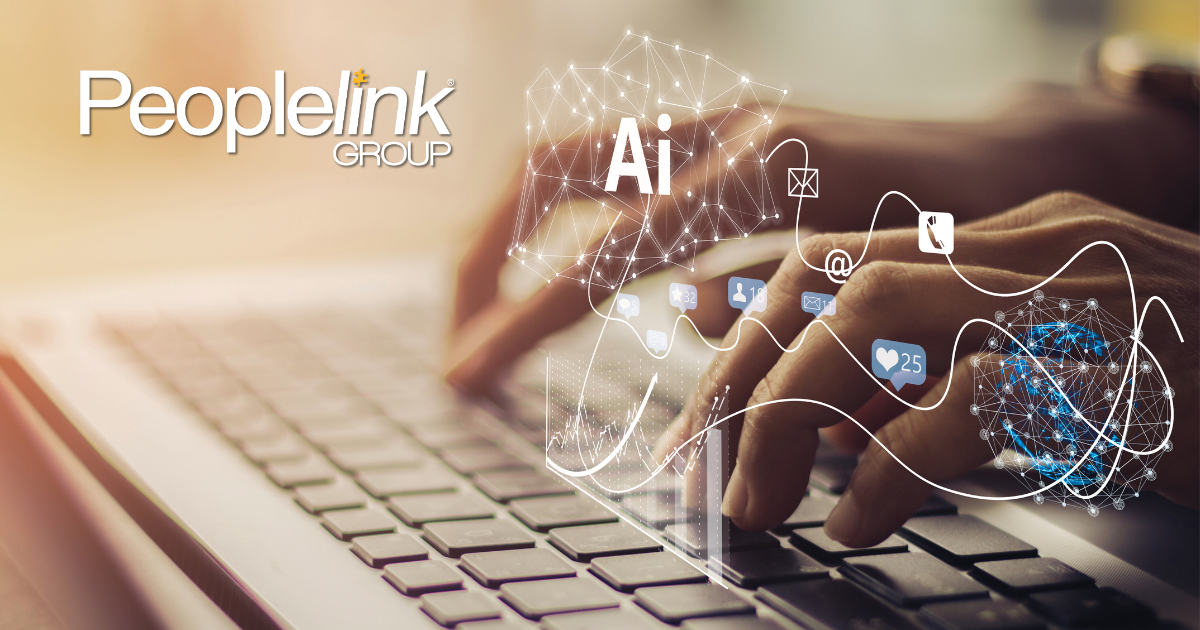 Employee typing on keyboard and using AI tools