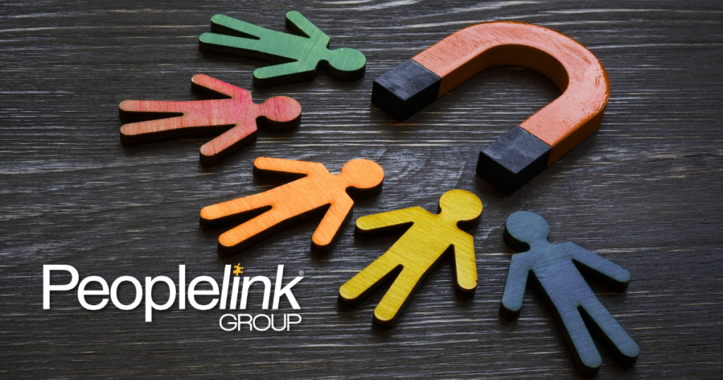 Magnet pulling people together.